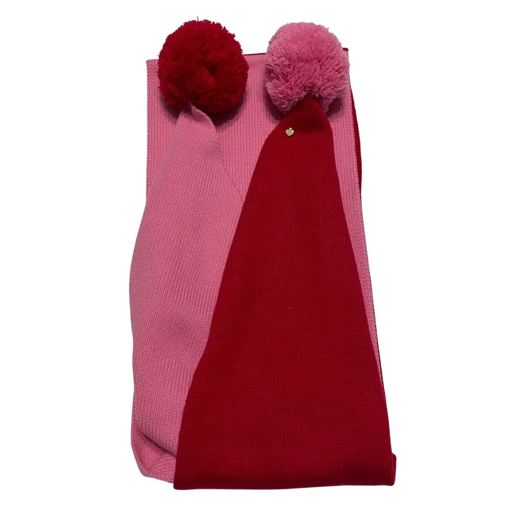 Kate Spade New York Colorblock‎ Pom Pom Scarf Wool Blend Knit Muffler Whimsy Fun